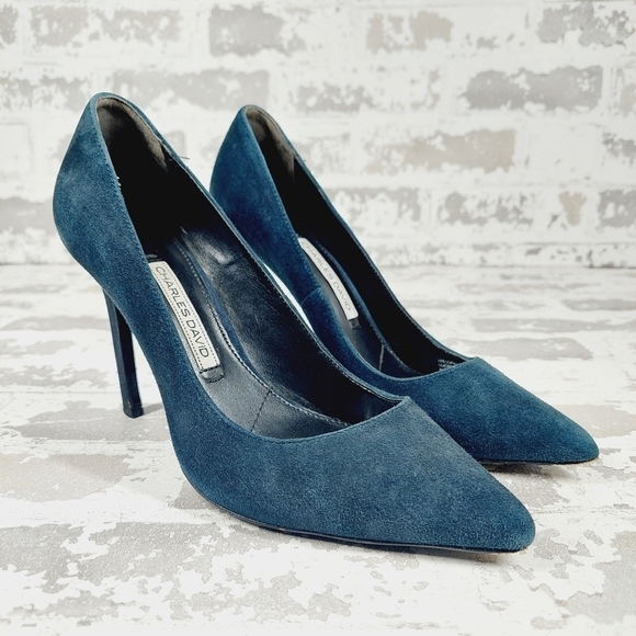 Charles David Blue Fine Suede Leather Pointy Toe High Heels O753 - Picture 4 of 13